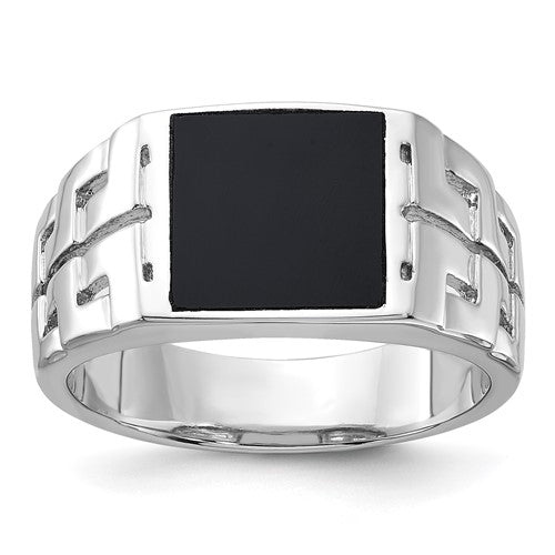 Sterling Silver Rhodium-plated Polished Black Onyx Men's Ring