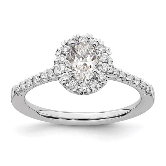 14kw Oval Halo Engagement Lab Grown Diamond SI1/SI2, G H I, Complete Ring STYLE:  RM2058E-050-7CWLG