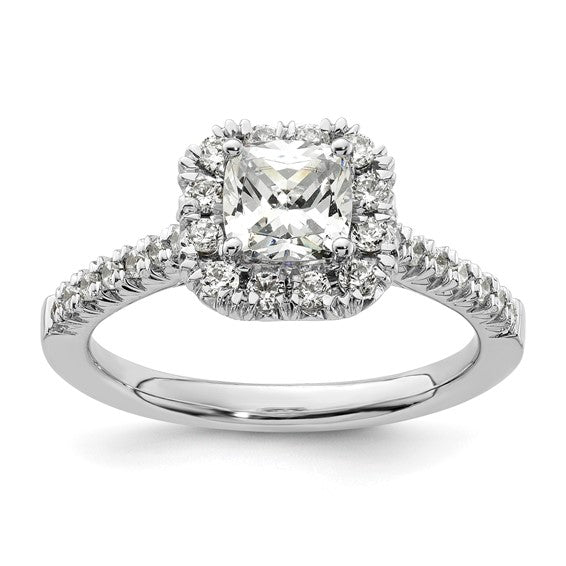 14k White Gold Halo (Holds 3/4 carat (5.3mm) Cushion Center) 3/8 carat Diamond Semi-mount Engagement Ring STYLE:  RM2059E-075-WAA