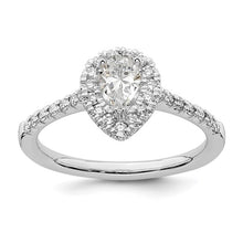 Load image into Gallery viewer, 14k White Gold Halo (Holds 1/2 carat (6.5x4.5mm) Pear Center) 1/3 carat Diamond Semi-mount Engagement Ring STYLE:  RM2064E-050-WAA

