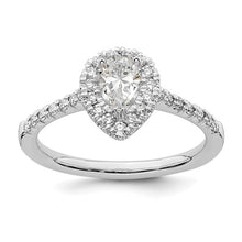 Load image into Gallery viewer, 14k White Gold Halo (Holds 1/2 carat (6.5x4.5mm) Pear Center) 1/3 carat Diamond Semi-mount Engagement Ring STYLE:  RM2064E-050-WAA
