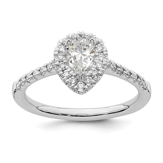 14k White Gold Halo (Holds 1/2 carat (6.5x4.5mm) Pear Center) 1/3 carat Diamond Semi-mount Engagement Ring STYLE:  RM2064E-050-WAA