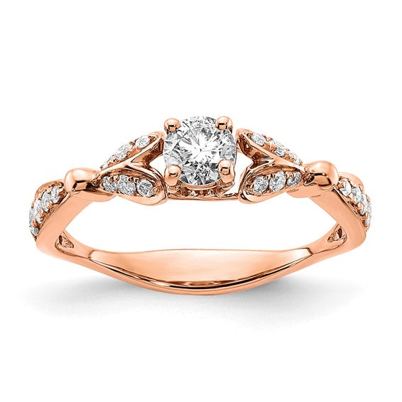 14K Rose Gold Two Hearts (Holds 1/2 carat (4.5mm) Round Center) 1/4 carat Diamond Semi-Mount Engagement Ring