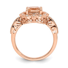 Load image into Gallery viewer, Blooming Bridal 14k Rose Gold Halo 7.00mm Cushion-cut Morganite and 1/15 carat Diamond Complete Engagement Ring