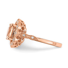 Load image into Gallery viewer, Blooming Bridal 14k Rose Gold Halo 7.00mm Cushion-cut Morganite and 1/15 carat Diamond Complete Engagement Ring
