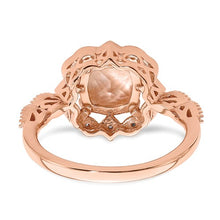 Load image into Gallery viewer, Blooming Bridal 14k Rose Gold Halo 7.00mm Cushion-cut Morganite and 1/15 carat Diamond Complete Engagement Ring