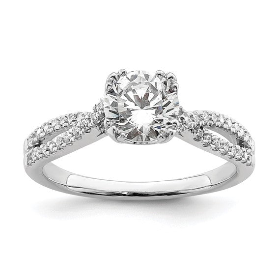 14k White Gold Criss-Cross (Holds 1 carat (6.5mm) Round Center) 1/5 carat Diamond Semi-Mount Engagement Ring