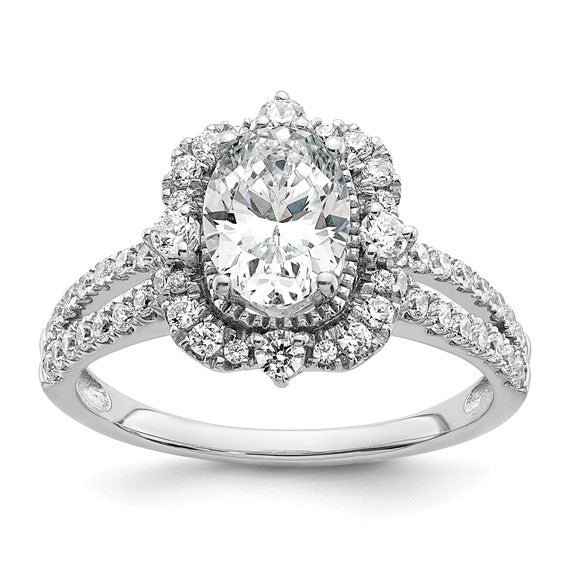 14k White Gold Vintage Halo (Holds 1 carat (8.0x6.1mm) Oval Center) 5/8 carat Diamond Semi-Mount Engagement Ring