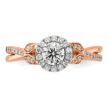 Load image into Gallery viewer, 14k White and Rose Gold Round Halo Plus 5/8 carat Diamond Complete Engagement Ring