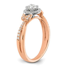 Load image into Gallery viewer, 14k White and Rose Gold Round Halo Plus 5/8 carat Diamond Complete Engagement Ring
