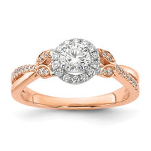 Load image into Gallery viewer, 14k White and Rose Gold Round Halo Plus 5/8 carat Diamond Complete Engagement Ring
