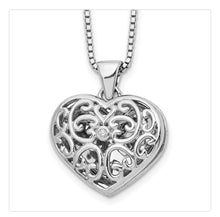 Load image into Gallery viewer, White Ice Sterling Silver Rhodium-plated 18 Inch Diamond Filigree Heart Locket Necklace with 2 Inch Extender
