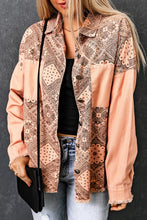 Load image into Gallery viewer, Pink Geometric Print Ripped Shirt Jacket with Pockets
