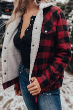 Load image into Gallery viewer, Red Plaid Print Fleece Button Jacket
