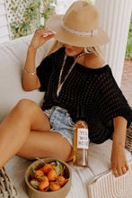 Load image into Gallery viewer, Apricot Fishnet Knit Ribbed Round Neck Short Sleeve Sweater Tee
