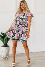 Load image into Gallery viewer, Pink Floral Ricrac Embellished Tiered Mini Dress
