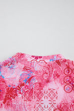 Load image into Gallery viewer, Pink Abstract Floral Print Notch V Neck Rolled Short Sleeve Blouse
