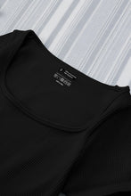Load image into Gallery viewer, Black Ribbed Square Neck Short Sleeve Athleisure Romper
