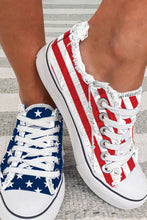Load image into Gallery viewer, Blue American Flag Lace-up Canvas Flat Shoes
