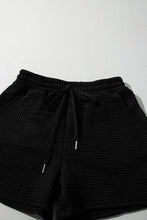Load image into Gallery viewer, Black Textured Ruffled Sleeve Tee and Drawstring Shorts Set
