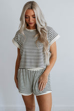 Load image into Gallery viewer, White Stripe Contrast Edge Tee and Shorts Set
