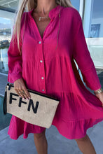 Load image into Gallery viewer, Rose Crinkled Tiered Split Neck Shirt Dress

