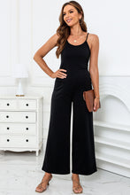Load image into Gallery viewer, Black Loose Fit Side Pockets Spaghetti Strap Wide Leg Jumpsuit
