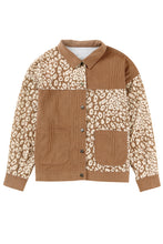 Load image into Gallery viewer, Brown Leopard Print Corduroy Long Sleeve Jacket
