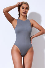 Load image into Gallery viewer, Black Solid Color Ribbed Sleeveless Sport Romper
