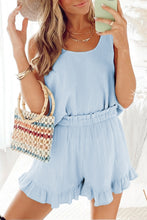 Load image into Gallery viewer, Sky Blue Textured U Neck Tank Top and High Waist Shorts Set
