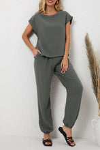 Load image into Gallery viewer, Gray Crinkled Texture Tee and Jogger Pants Set
