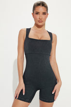 Load image into Gallery viewer, Black Ribbed Square Neck Padded Sports Romper
