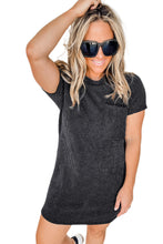 Load image into Gallery viewer, Gray Striped Ribbed Knit T-shirt Shift Dress

