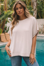 Load image into Gallery viewer, Apricot Ribbed Knit Batwing Sleeve Tunic Oversized T Shirt
