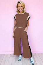 Load image into Gallery viewer, Chestnut Color Block Detail Casual Two-piece Outfit

