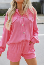 Load image into Gallery viewer, Pink Ribbed Knit Button Top and Shorts Set

