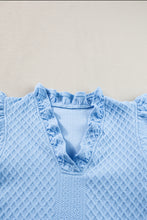 Load image into Gallery viewer, Light Blue Textured Puff Sleeve Ruffled V Neck Shift Mini Dress
