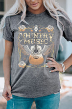 Load image into Gallery viewer, Gray COUNTRY MUSIC Guitar Graphic Print Crew Neck T Shirt
