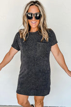 Load image into Gallery viewer, Gray Striped Ribbed Knit T-shirt Shift Dress
