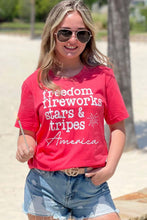 Load image into Gallery viewer, Red American Freedom Day Slogan Print T Shirt
