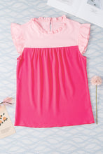 Load image into Gallery viewer, Rose Red Two Tone Ruffled Flutter Sleeve Blouse
