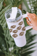 Load image into Gallery viewer, White Valentine Leopard Lips Print Thermos Cup with Straw 40oz
