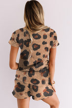 Load image into Gallery viewer, Leopard Pocket Short Sleeve Drawstring Lounge Set
