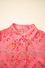 Load image into Gallery viewer, Rose Red Floral Print Wide Short Sleeve Loose Shirt
