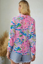 Load image into Gallery viewer, Pink Abstract Floral Print Notch V Neck Rolled Short Sleeve Blouse
