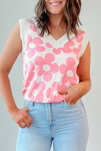 Load image into Gallery viewer, Pink Cute Flower Knitted V Neck Tank Top
