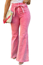 Load image into Gallery viewer, Pink Flare Leg High Waist Front Knot Casual Jeans
