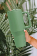 Load image into Gallery viewer, Dark Green Frosted Stainless Handle Large Vacuum Cup with Straw 40oz
