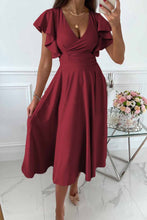 Load image into Gallery viewer, Green Ruffled Sleeve Wrap V Neck Midi Dress
