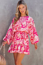 Load image into Gallery viewer, Paisley Printed Button Keyhole Back Belted Mini Dress
